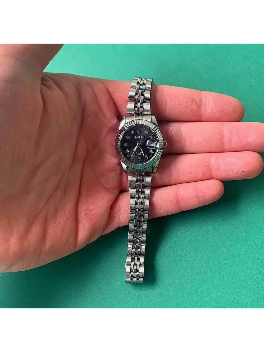 Classy Y2K Style Silver and Black Watch with Diamond Accents